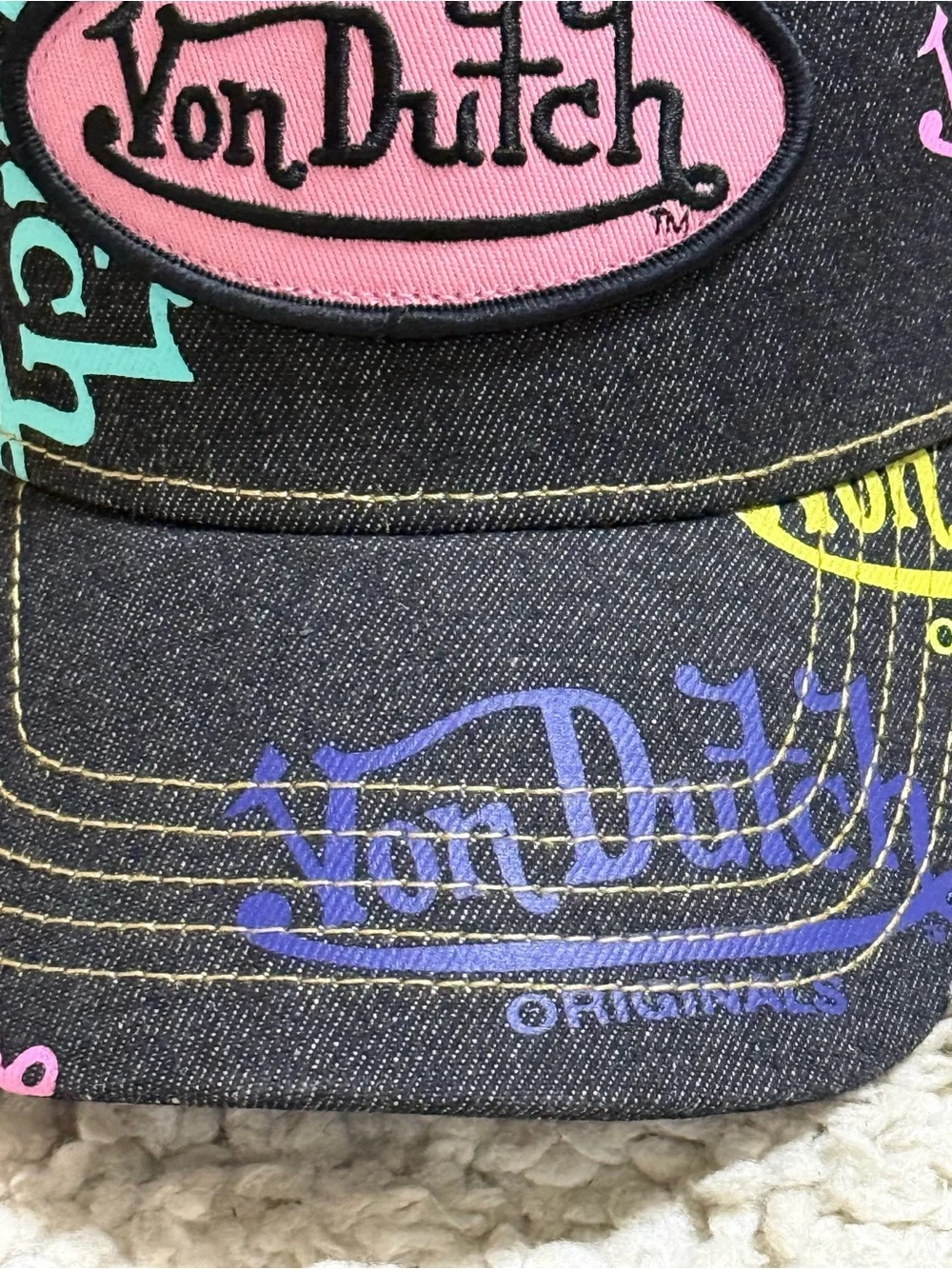 New unisex Von Dutch Tagged dark denim Trucker Hat